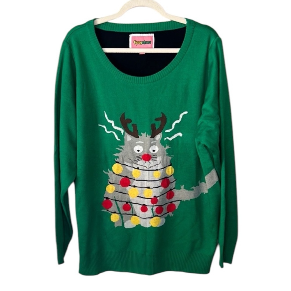 Tipsy Elves Electrocuted Cat Christmas Holiday Ugly Sweater Size XL - Picture 5 of 10